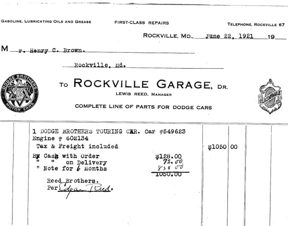 original Dodge Brothers invoice