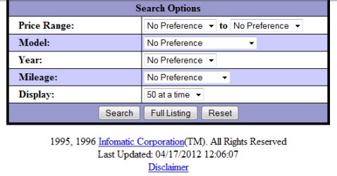 1st Website Pre-Owned Search page