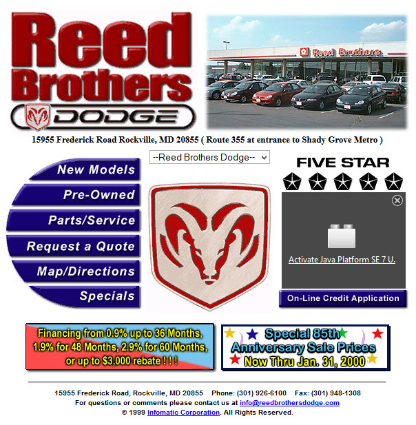 Reed Brothers Dodge first webpage "homepage"