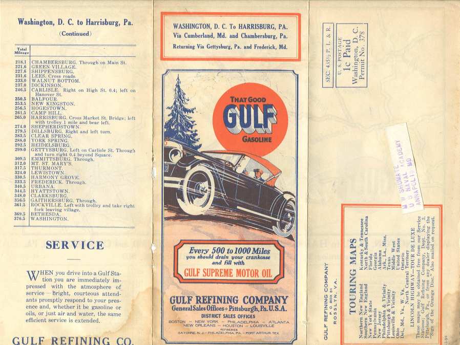 1929 WASHINGTON DC Gulf road map