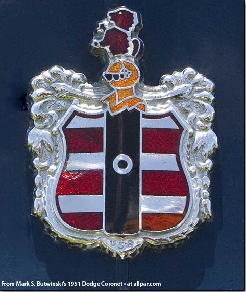 Dodge used a crest with red bars (the Dodge family coat of arms)