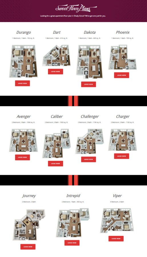 Floor plans were named after Dodge automobiles