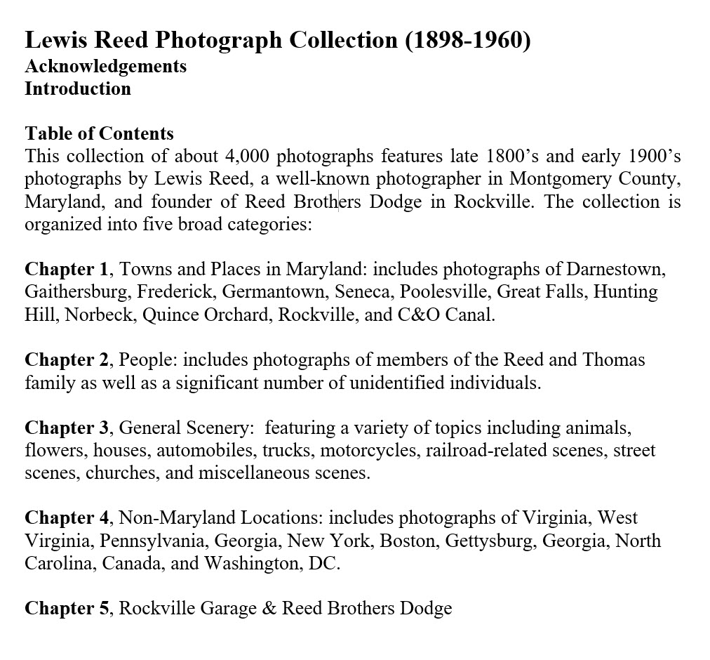 Draft Table of Contents