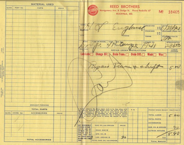 Shop Invoice June 28, 1944