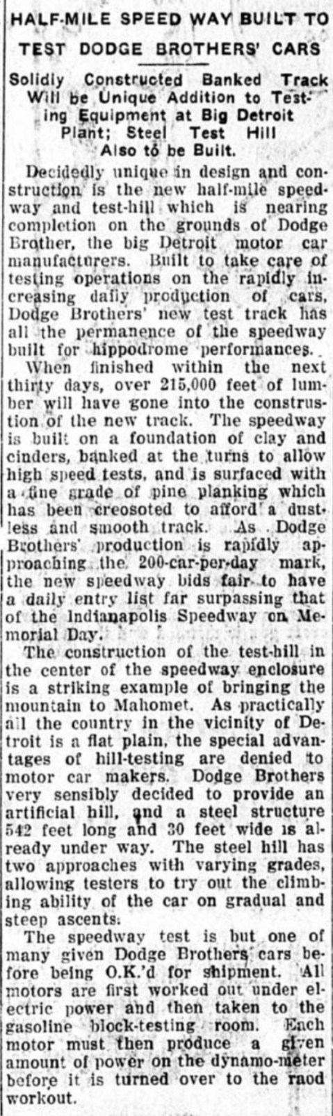 Dodge Main test track 1915