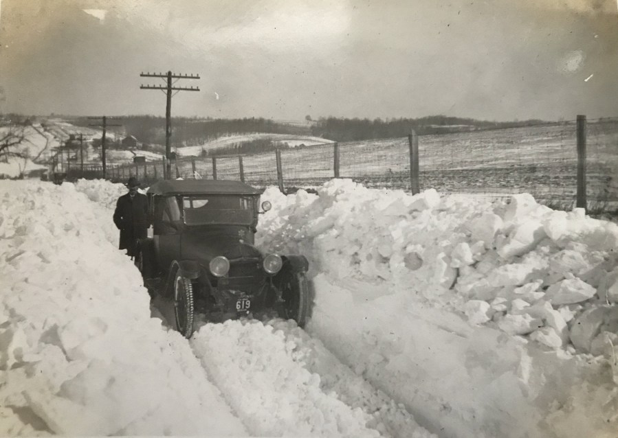 old car in snow
