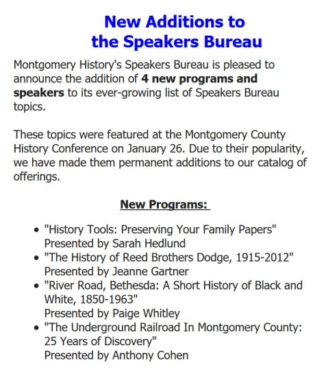 Montgomery History Speakers Bureau