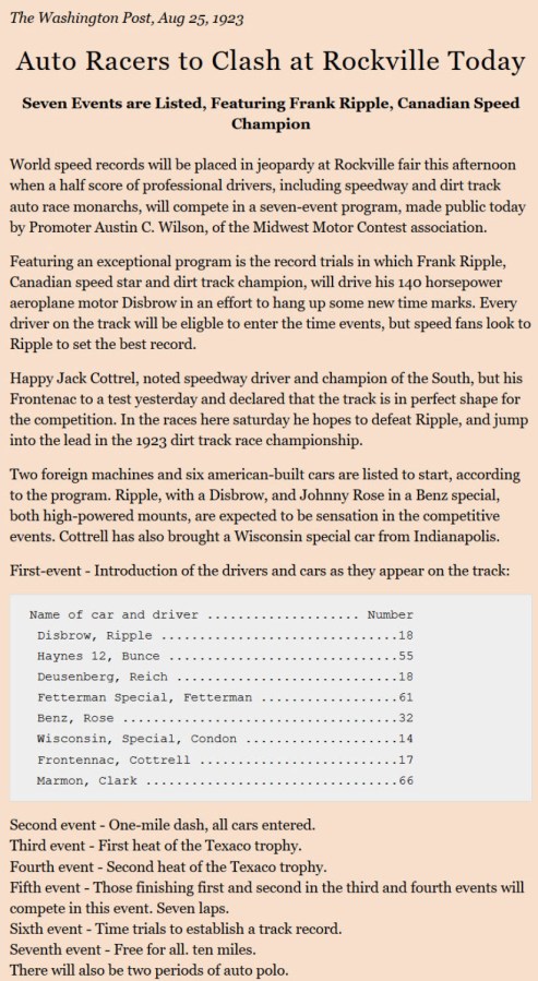 1923 Rockville Fair Race Ad