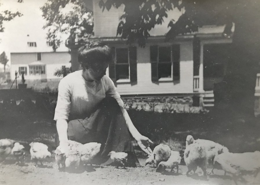 Lady with chickens