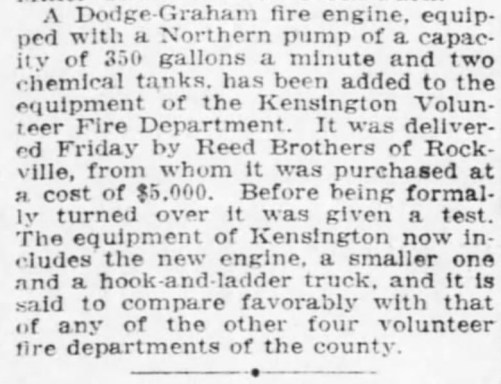 Kensington VFD first fire truck
